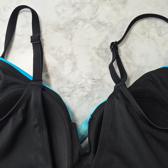 Embrace Your Curves Miracle Brand Sz 1X Black Turquoise Ruching Makenna Swimsuit - Picture 8 of 15